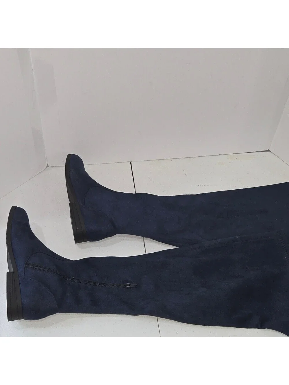 Women's Navy Blue Faux Suede Over The Knee High Boots Flat Heel Size 7.5W